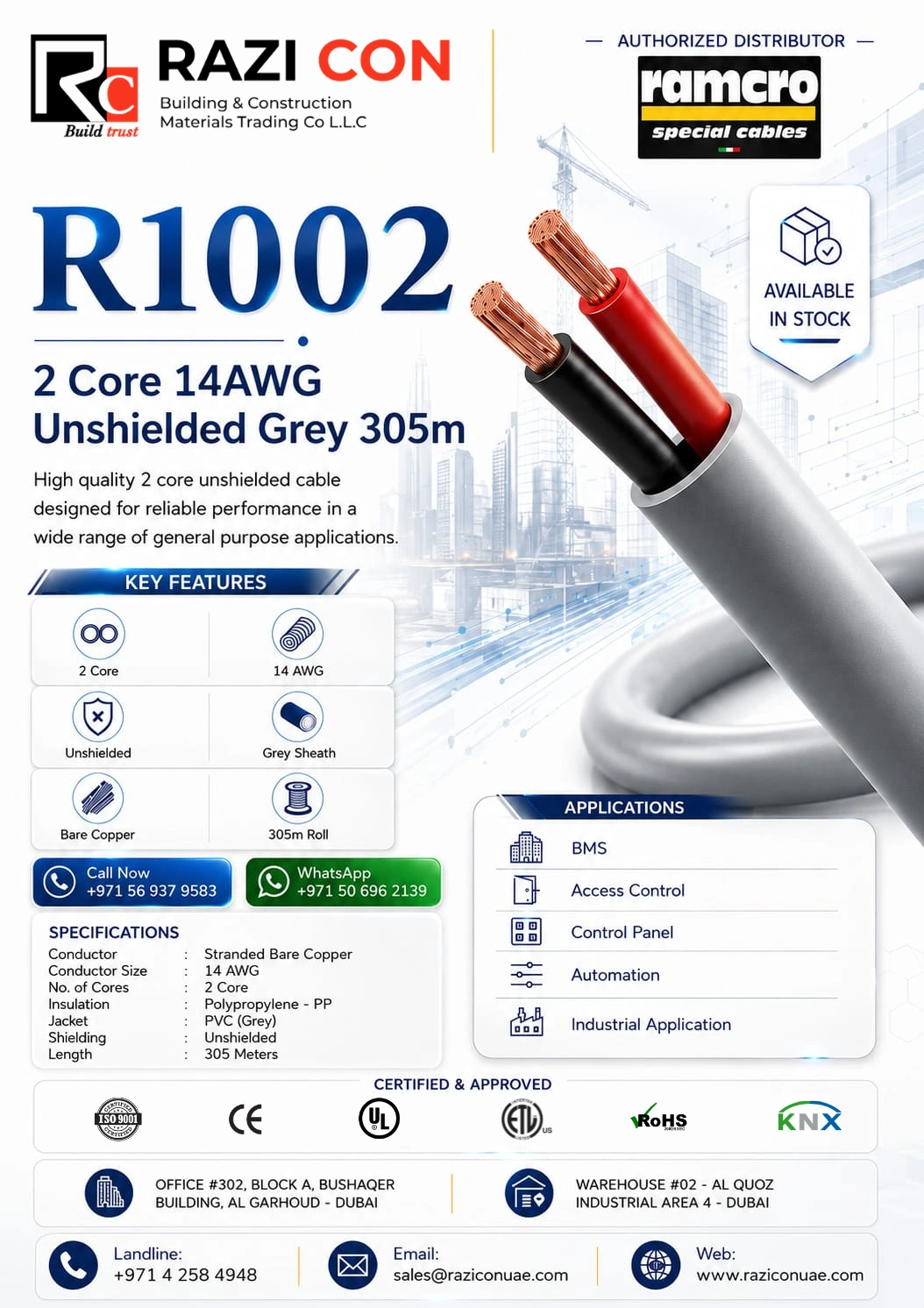R1002 2 Conductor 14 AWG Unshielded Control Cable | Ramcro Cables