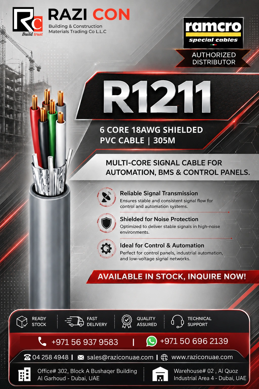 R1211 Ramcro 6 Core 18AWG Shielded PVC Cable | BMS, Control & Instrumentation Cable 305m
